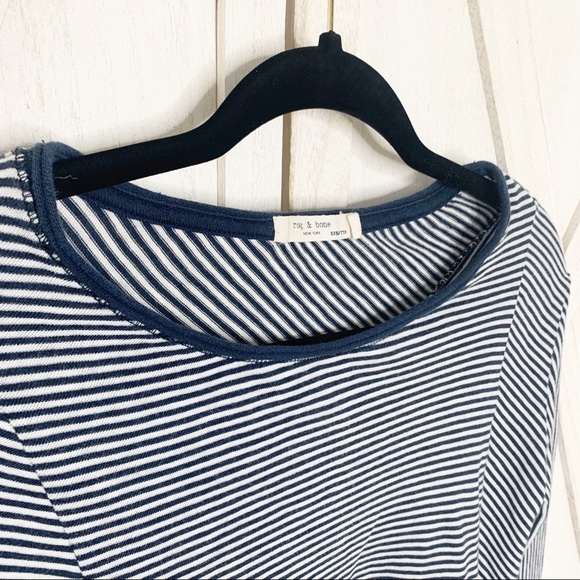 Rag & Bone Striped Knit T-shirt Long Sleeve Pullover Navy Blue White Dre… - Picture 7 of 13